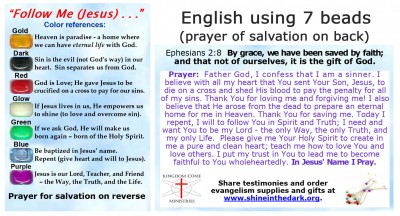Shine in the Dark Salvation Bracelets Gospel Message Card English